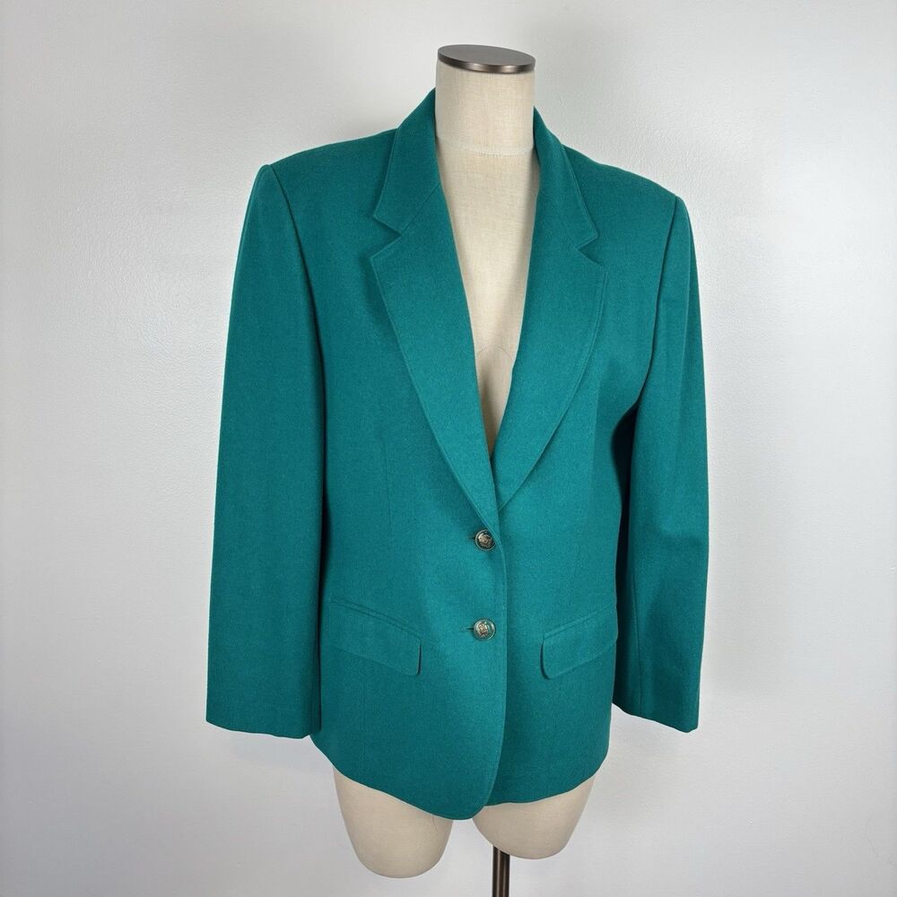 Vintage Pendleton Size 16 Green Teal Virgin Wool USA Made Blazer Jacket Career